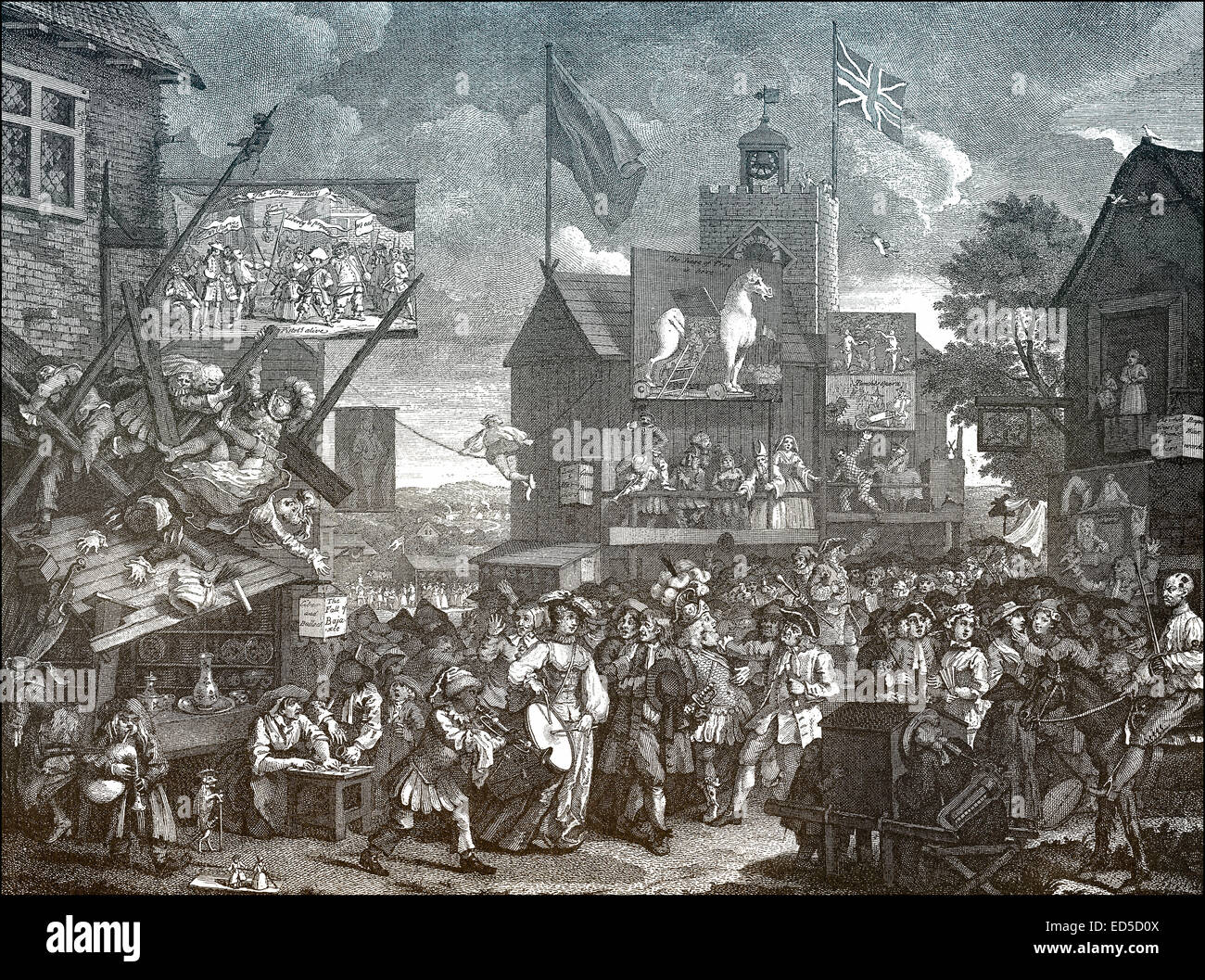 Southwark Fair, London, von William Hogarth, 1697-1764, ein englischer Maler, Grafiker, bildhafte Satiriker, Gesellschaftskritiker, und Stockfoto