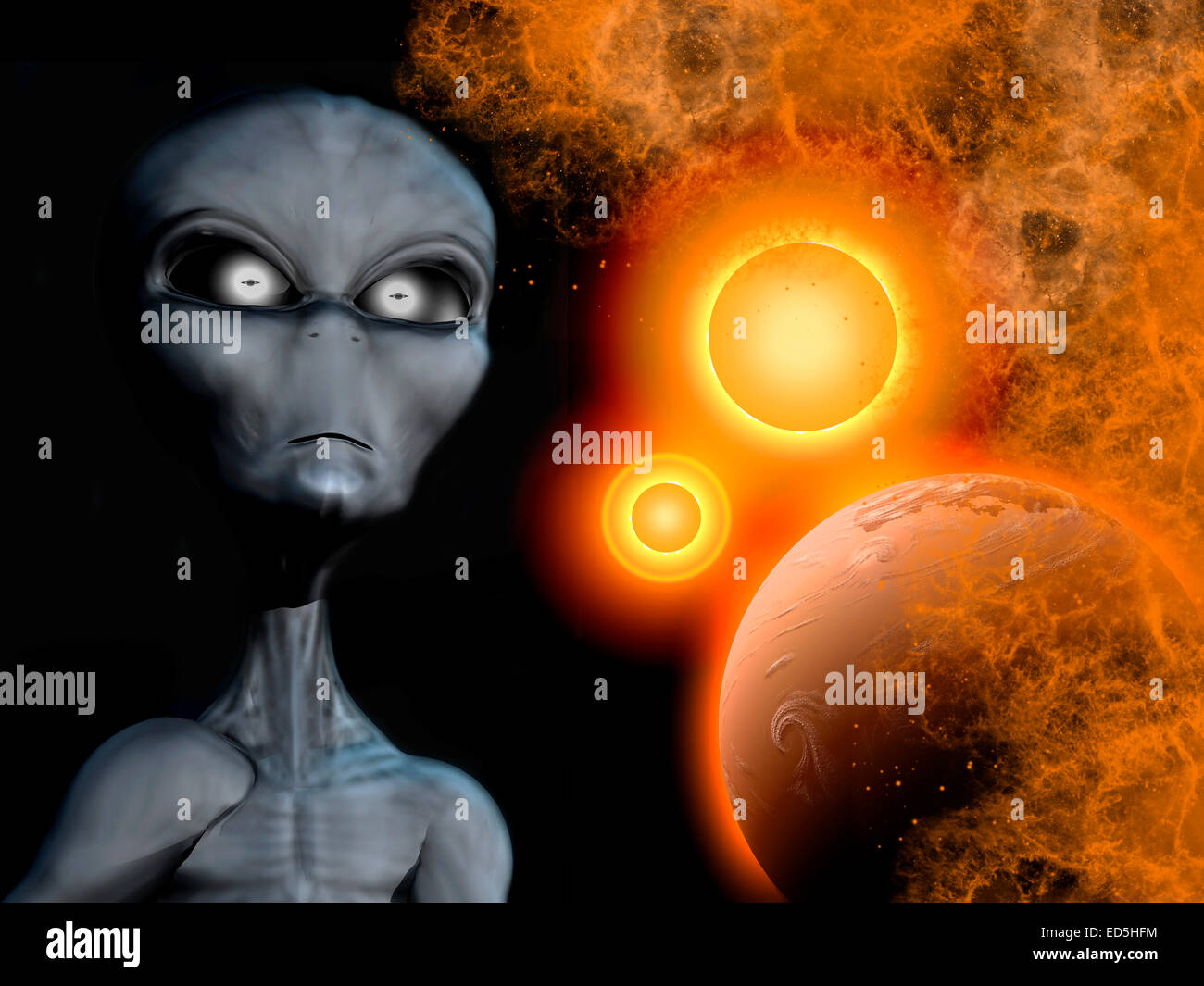 Eine graue Alien aus dem Sternensystem Zeta Reticuli. Stockfoto