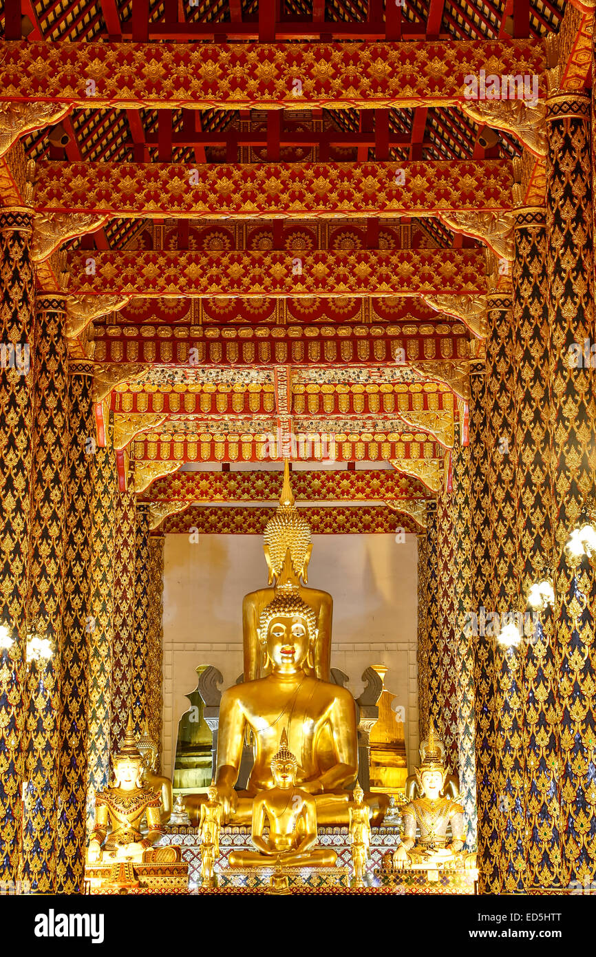 Buddha Statue, Gebet Hall, Wat Suan Dok, Chiang Mai, Thailand Stockfoto