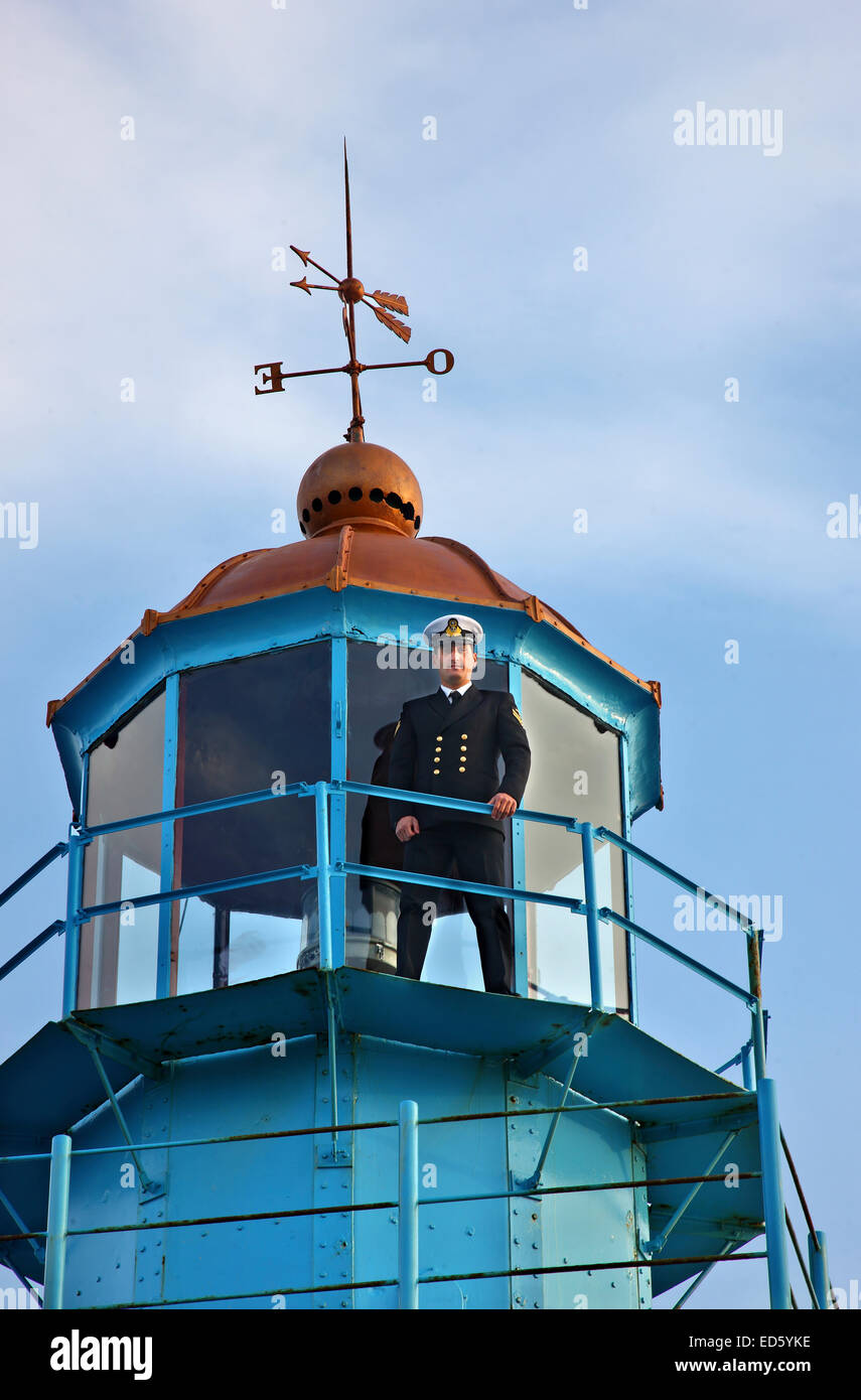 Leuchtturmwärter in Akrotainaron ('Kap Tenaro' oder "Kap Matapan") in der südlichsten Ecke der Region Mani, Peloponnes. Stockfoto