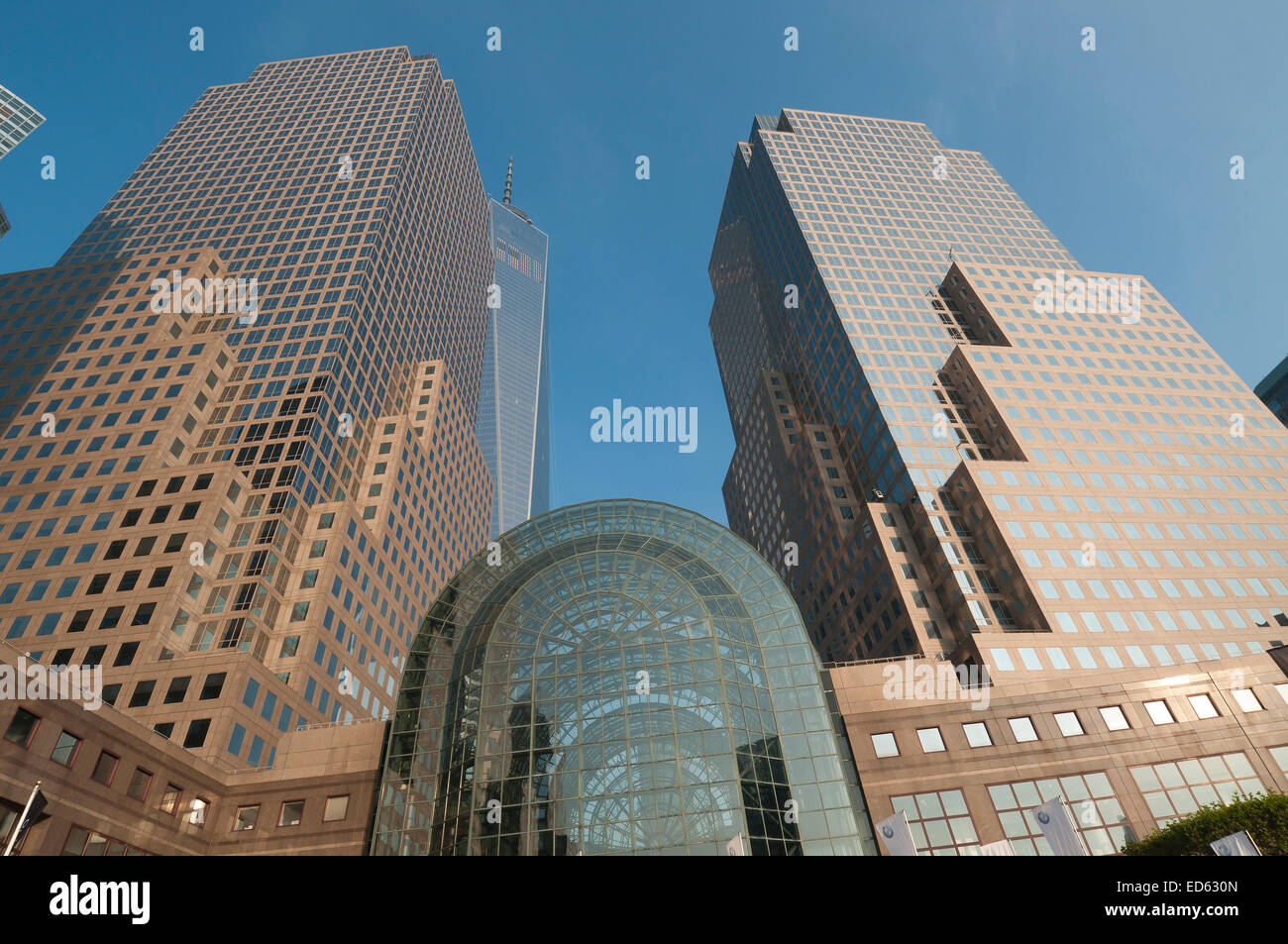 Dem World Financial Center aus North Cove Yacht Harbor Lower Manhattan New York USA Stockfoto