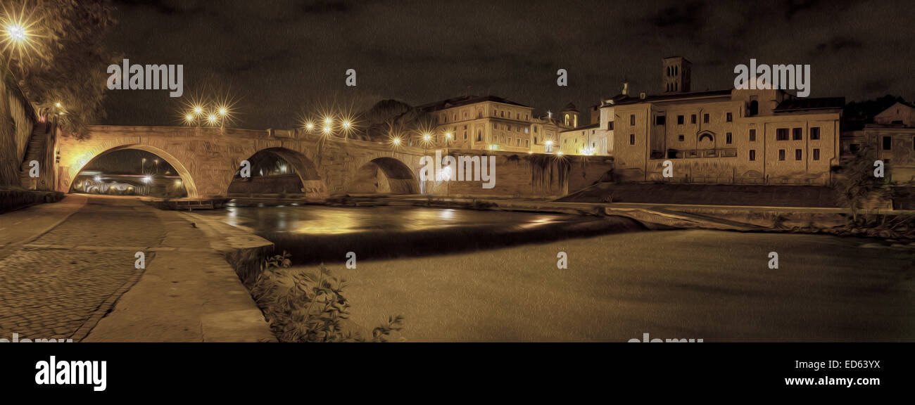 Nacht über die Tiberinsel in Rom, Italien Stockfoto