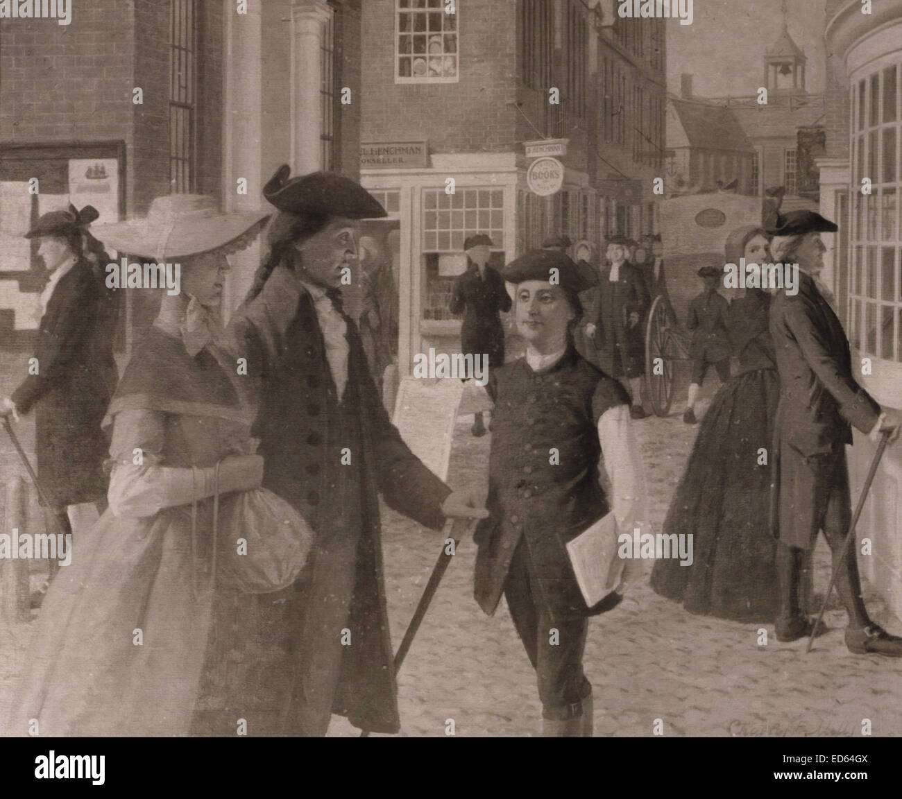 Benjamin Franklin seine Balladen in den Straßen von Boston, c1914, Fotoabzug zu verkaufen Stockfoto