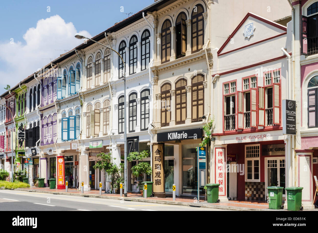 Singapur terrassierten bunten Shophouses in Tanjong Pagar Road, Singapur Stockfoto