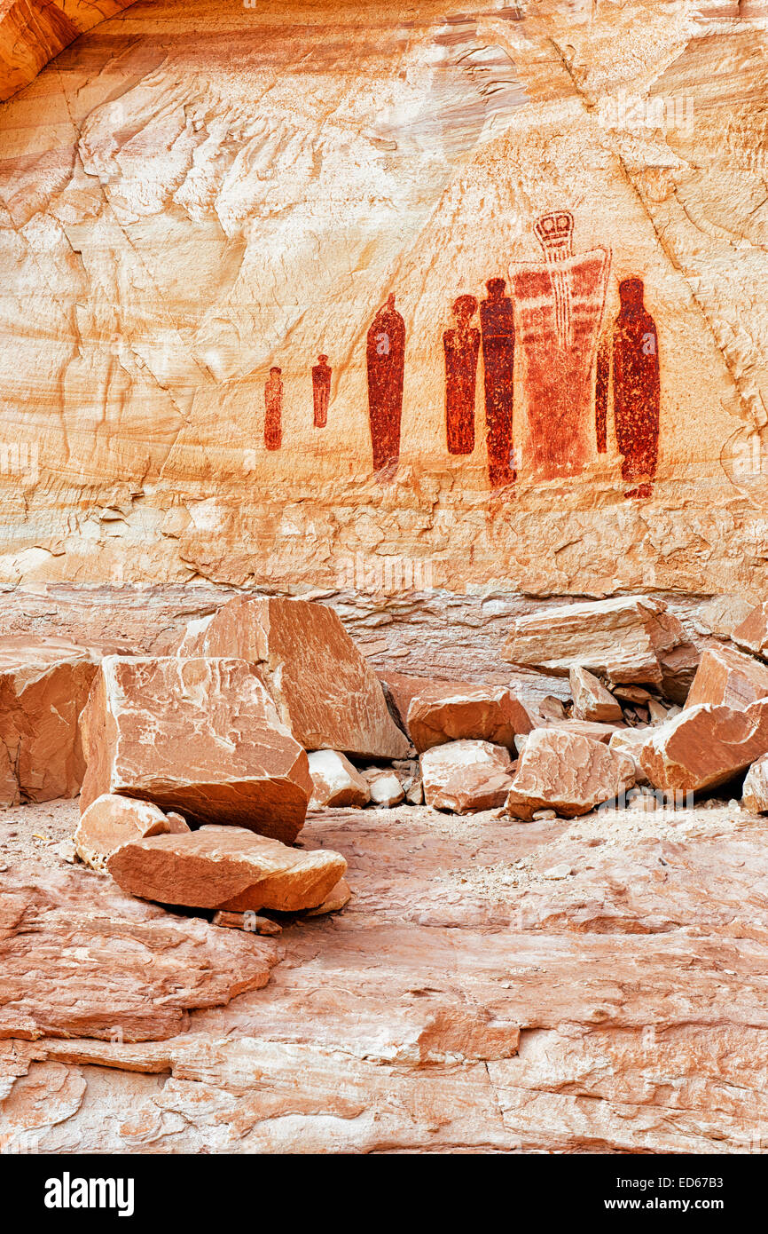 Der Heilige Geist Bereich des großen Galerie Piktogramme im abgelegenen Horseshoe Canyon und Utah Canyonlands National Park. Stockfoto