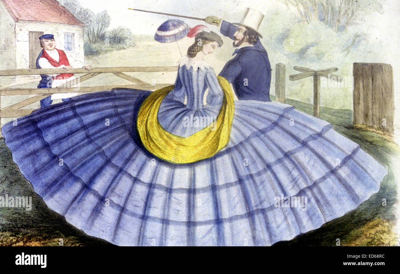 HOOPED Rock über 1860. Ein aufgebrachter Mann schimpft ein lachender Bauer in diesem deutschen cartoon Stockfoto