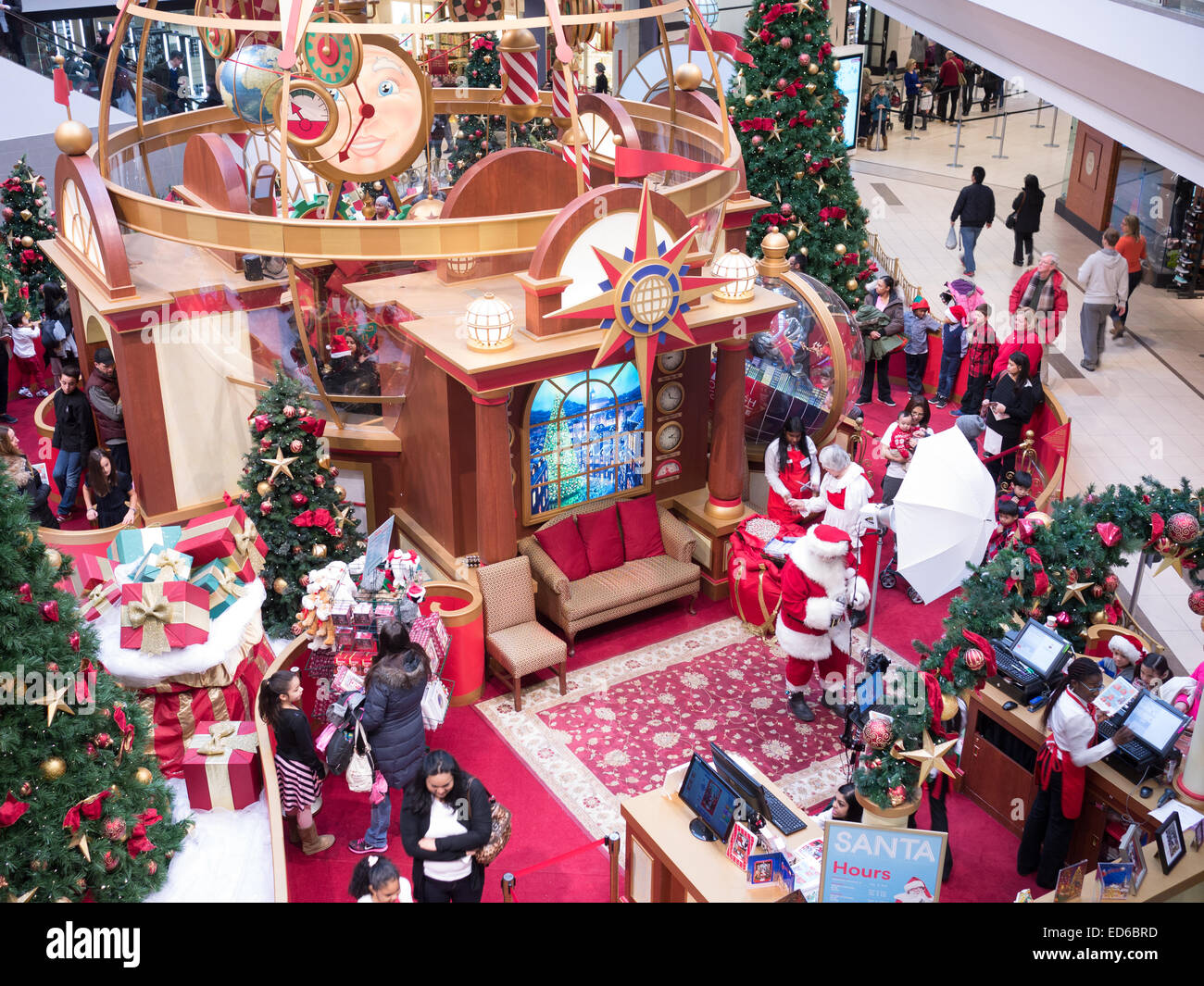 Weihnachtsmann im Einkaufszentrum Fotokabine Stockfoto