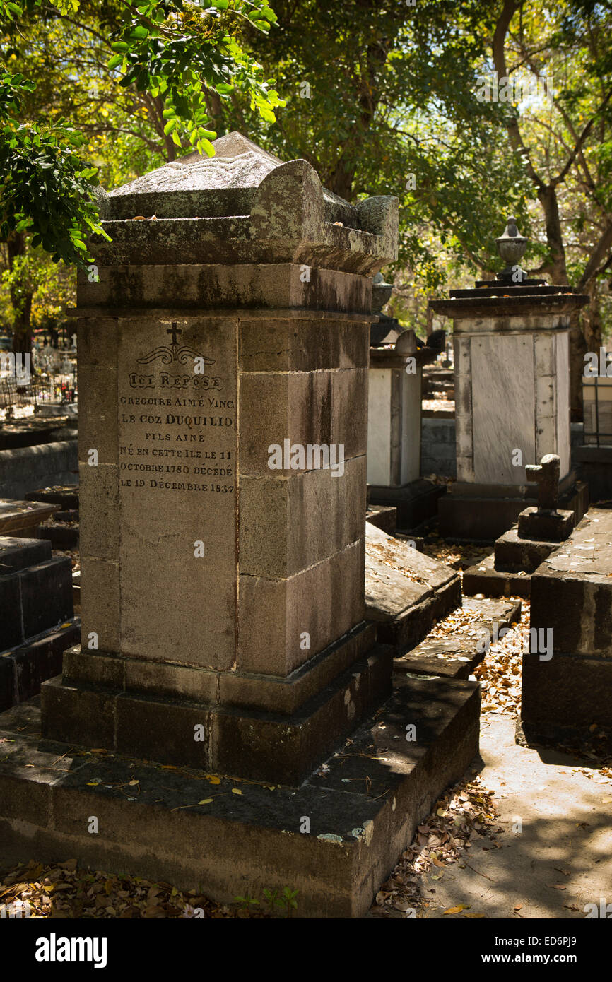 Mauritius, Tamarin, Black River Friedhof, historische Kolonialzeit Gedenkstätten Stockfoto