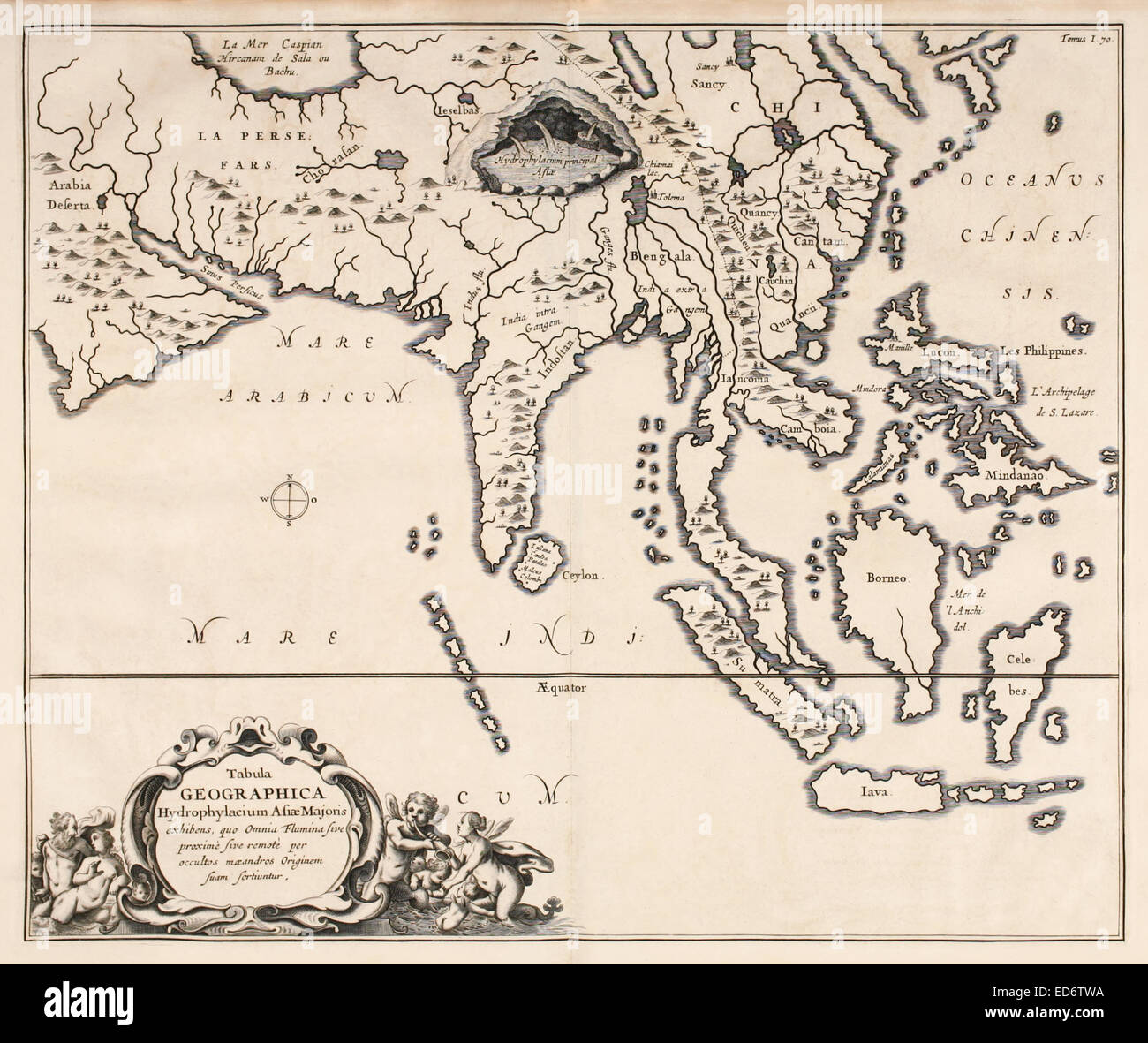 17. Jahrhundert-Karte von Asien: "Tabula Geographica Hydrophylacium Asiae Majoris Exhibens". Siehe Beschreibung für mehr Informationen. Stockfoto