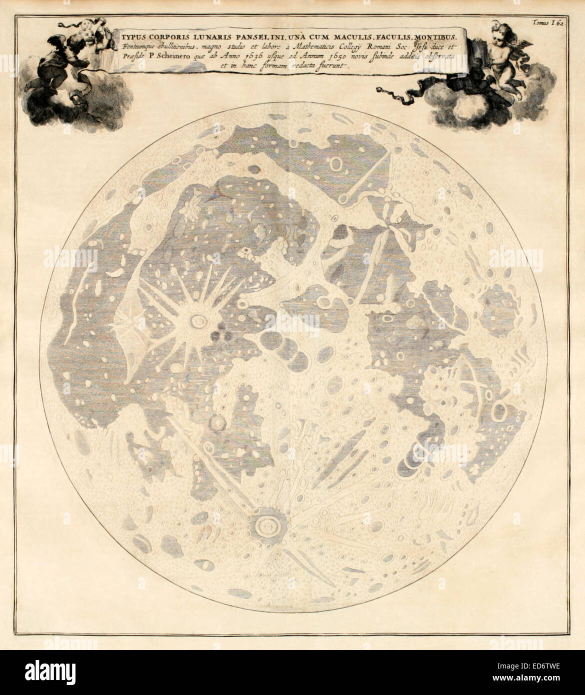 17. Jahrhundert Abbildung des Mondes und seiner Krater basierend auf Beobachtungen von Athanasius Kircher und Christoph Scheiner in 1636 und 1650 bzw.. Siehe Beschreibung für mehr Informationen. Stockfoto