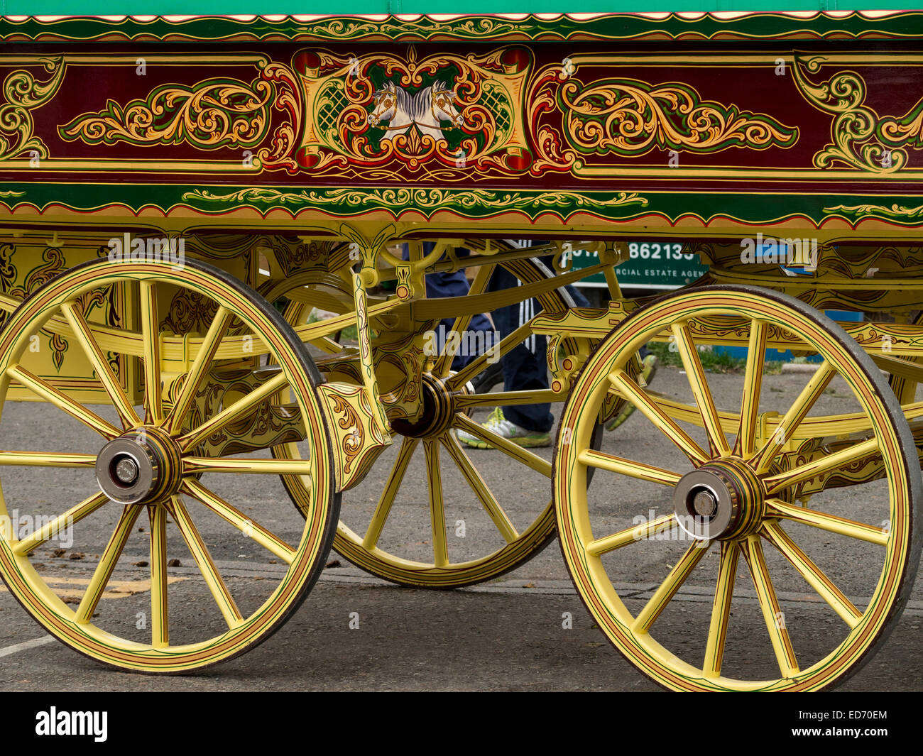 Detail der klassischen Vintage Wohnwagen Zugehörigkeit zu Zigeuner, Romanys, "Reisende", am Appleby Horse Fair, statt jedes Jahr im Juni in Appleby, Stockfoto