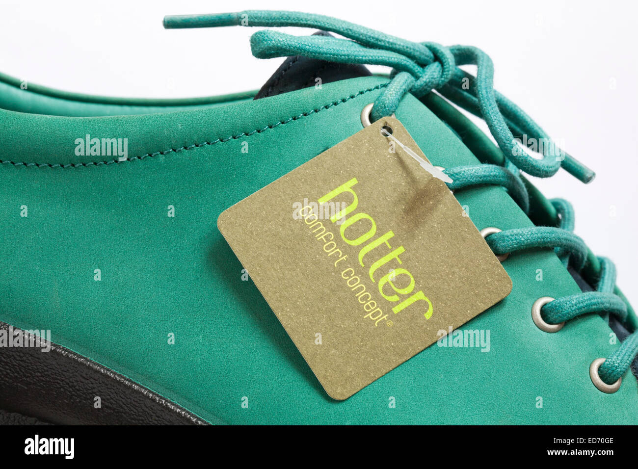 Heißer Komfort-Konzept-Etikett auf Schuh-detail Stockfoto