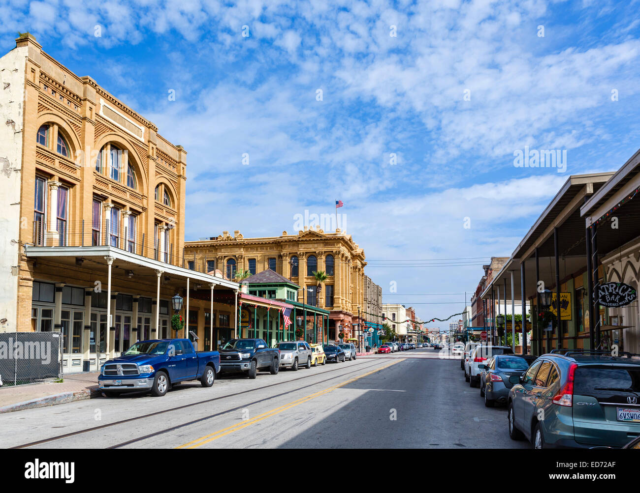 Den Strang in der historischen alten Innenstadt von Galveston, Texas, USA Stockfoto