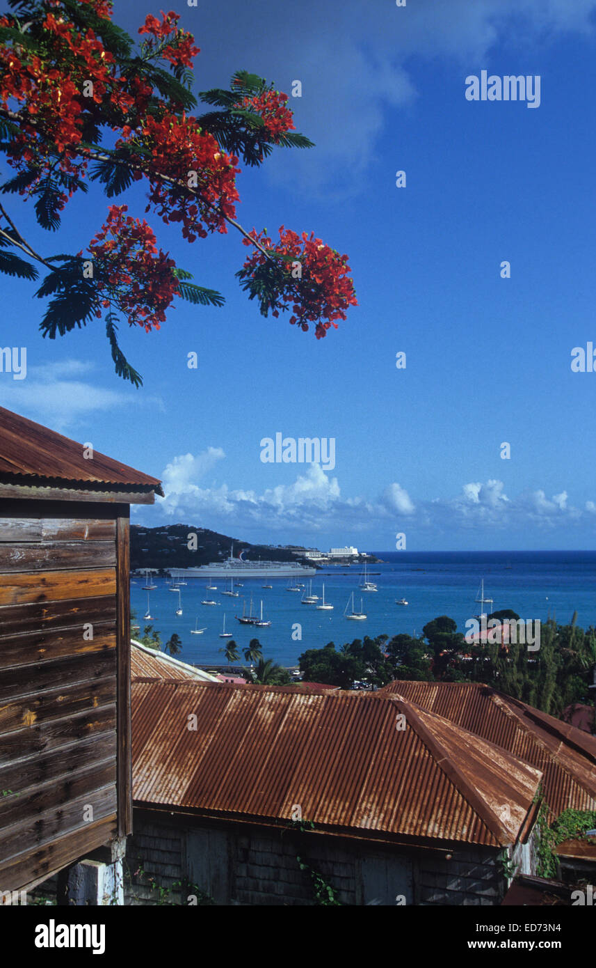 Ansicht von Charlotte Amalie Harbor aus der Spitze von The 99 Steps, St. Thomas, Amerikanische Jungferninseln. Stockfoto