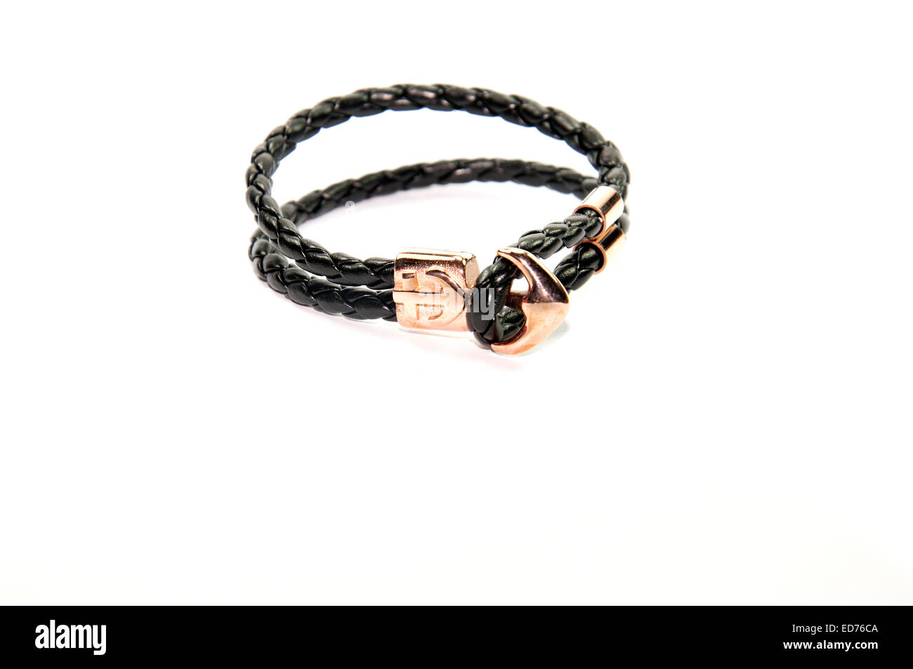 Anker Figur Schwarz Leder Herren Armband Stockfoto