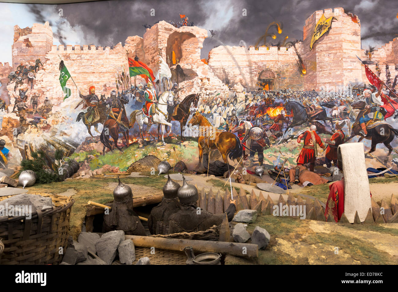 Historische Szene Nachkriegsmalerei Weltkriegs türkische Verteidigung Schlacht von Gallipoli Ausstellung, Military Museum in Istanbul, Türkei Stockfoto