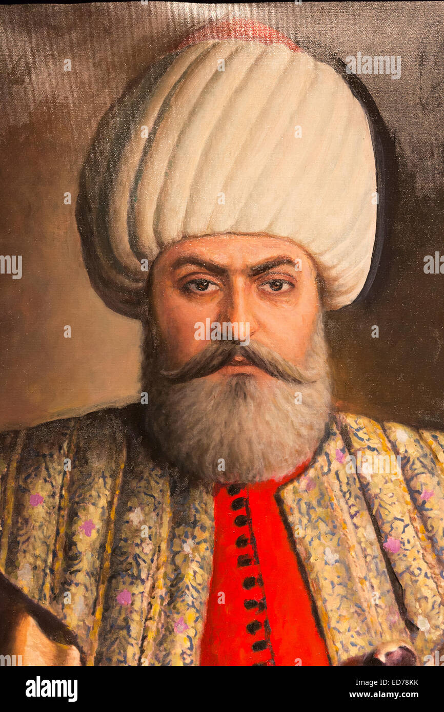 Porträtmalerei Sultan Osman Bey - Osman I oder Osman Gazi - Führer des Osmanischen Reiches zu Military Museum, Istanbul, Türkei Stockfoto