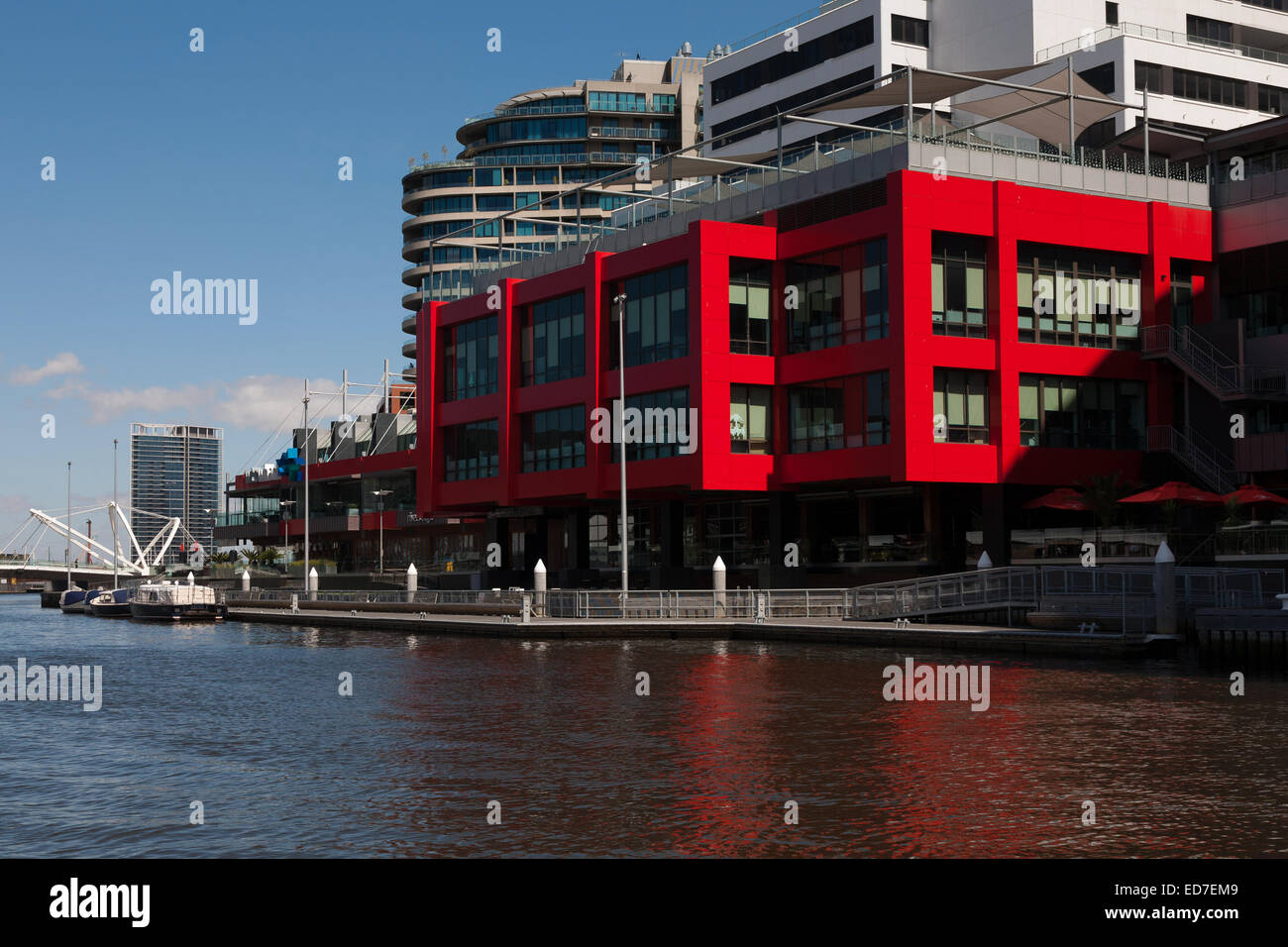 Das World Trade Center Komplex aus den Yarra River Melbourne Victoria Australien betrachtet Stockfoto