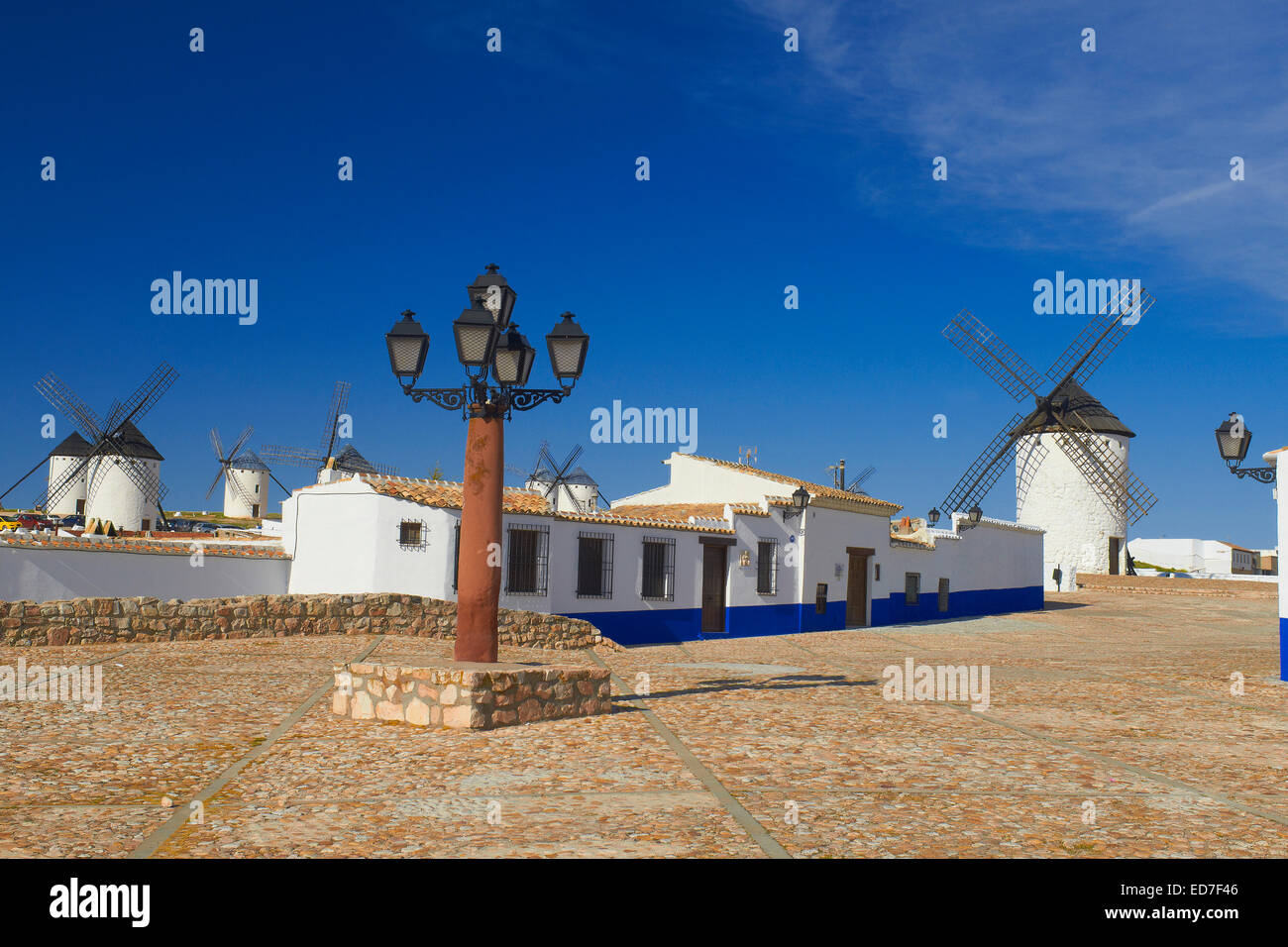 Windmühlen, Campo de Criptana, Route des Don Quijote, Provinz Ciudad Real, Castilla-La Mancha, Spanien Stockfoto