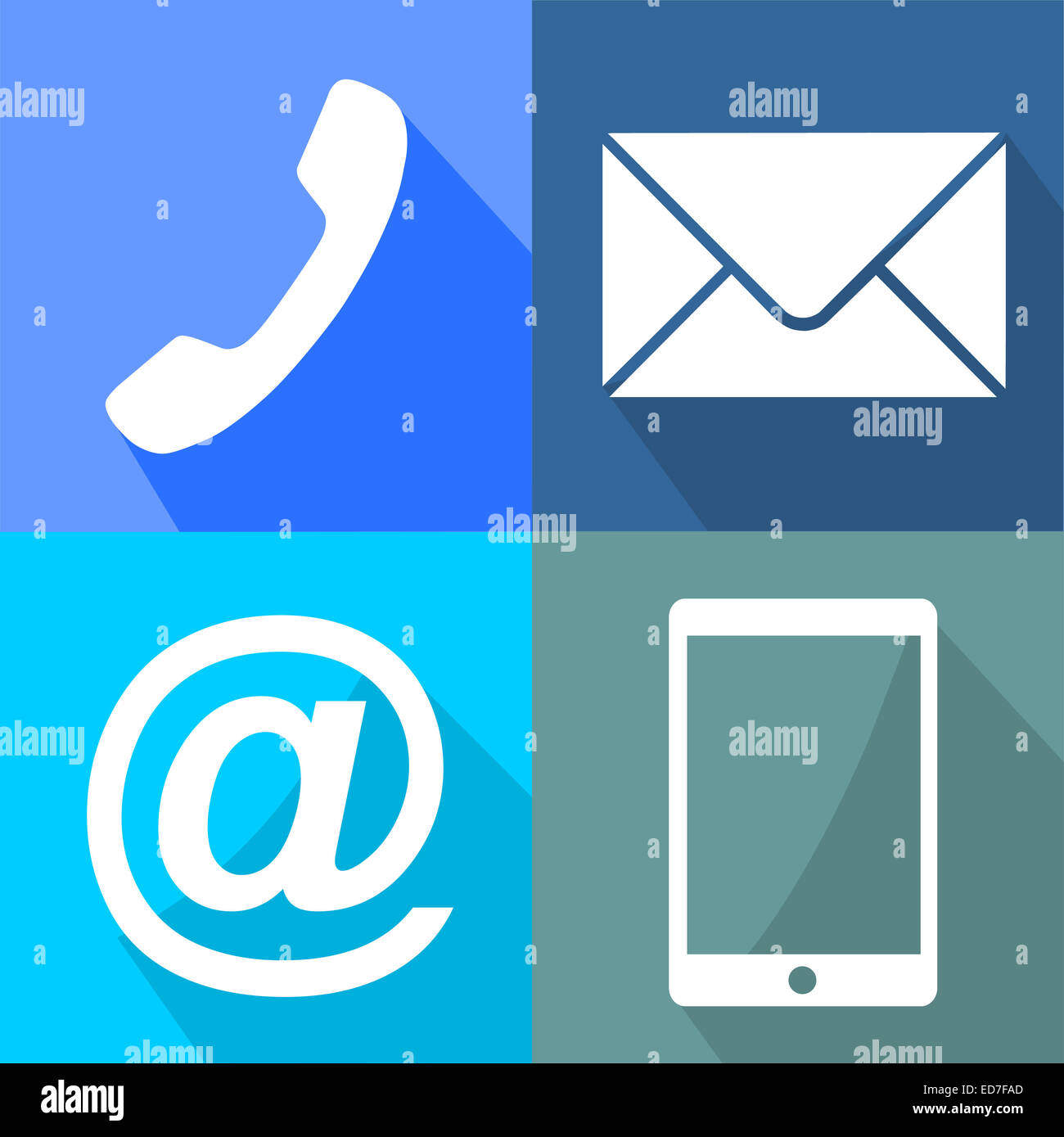 Kontakt-Tasten Set - Umschlag, Telefon, e-Mail, mobile Symbole Stockfoto