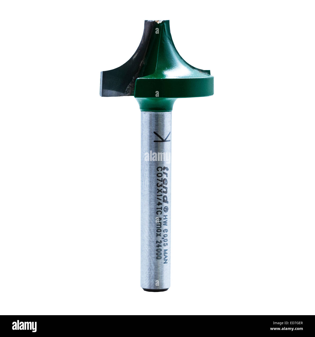 Eine qualitativ hochwertige Trend Marke Fräserspitze auf weißem Hintergrund Stockfoto