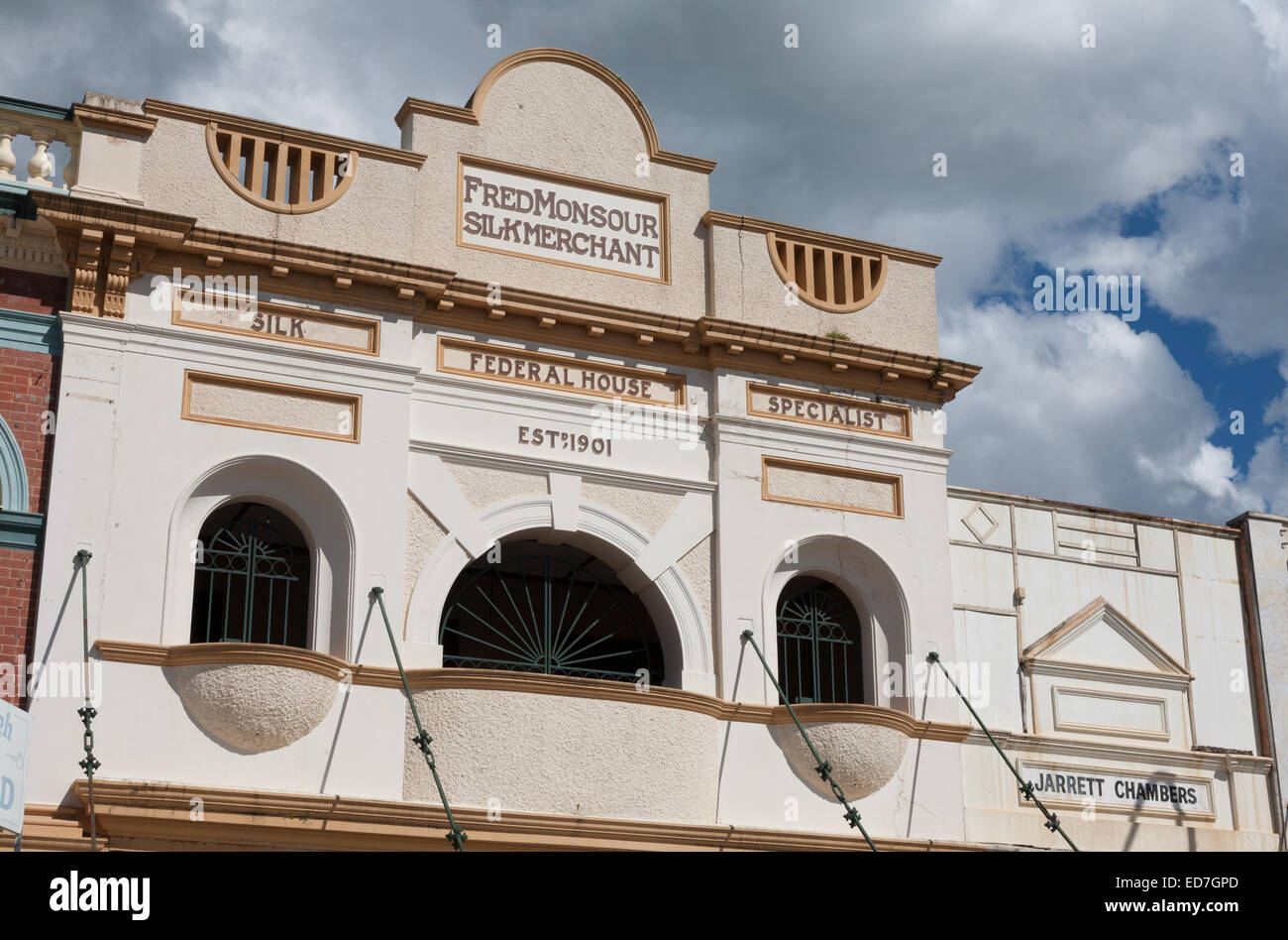 Geschäftshaus festgelegten Fred Monsour Seide Kaufmann (1901)-Maryborough Queensland-Australien Stockfoto