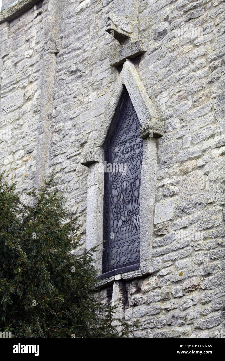 Triangular geleitet Fenster im Westturm, St. Johannes der Täufer, angelsächsischen Kirche Barnack, Northamptonshire Stockfoto