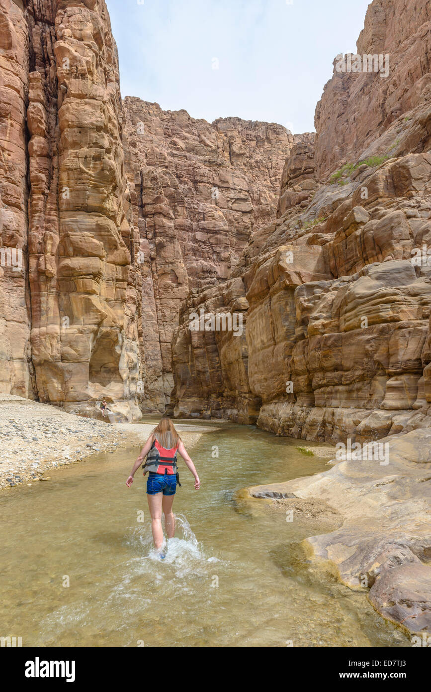 Die Mujib Reserve von Wadi Mujib ist das niedrigste Naturschutzgebiet der Welt, befindet sich in der bergigen Landschaft im Osten von t Stockfoto