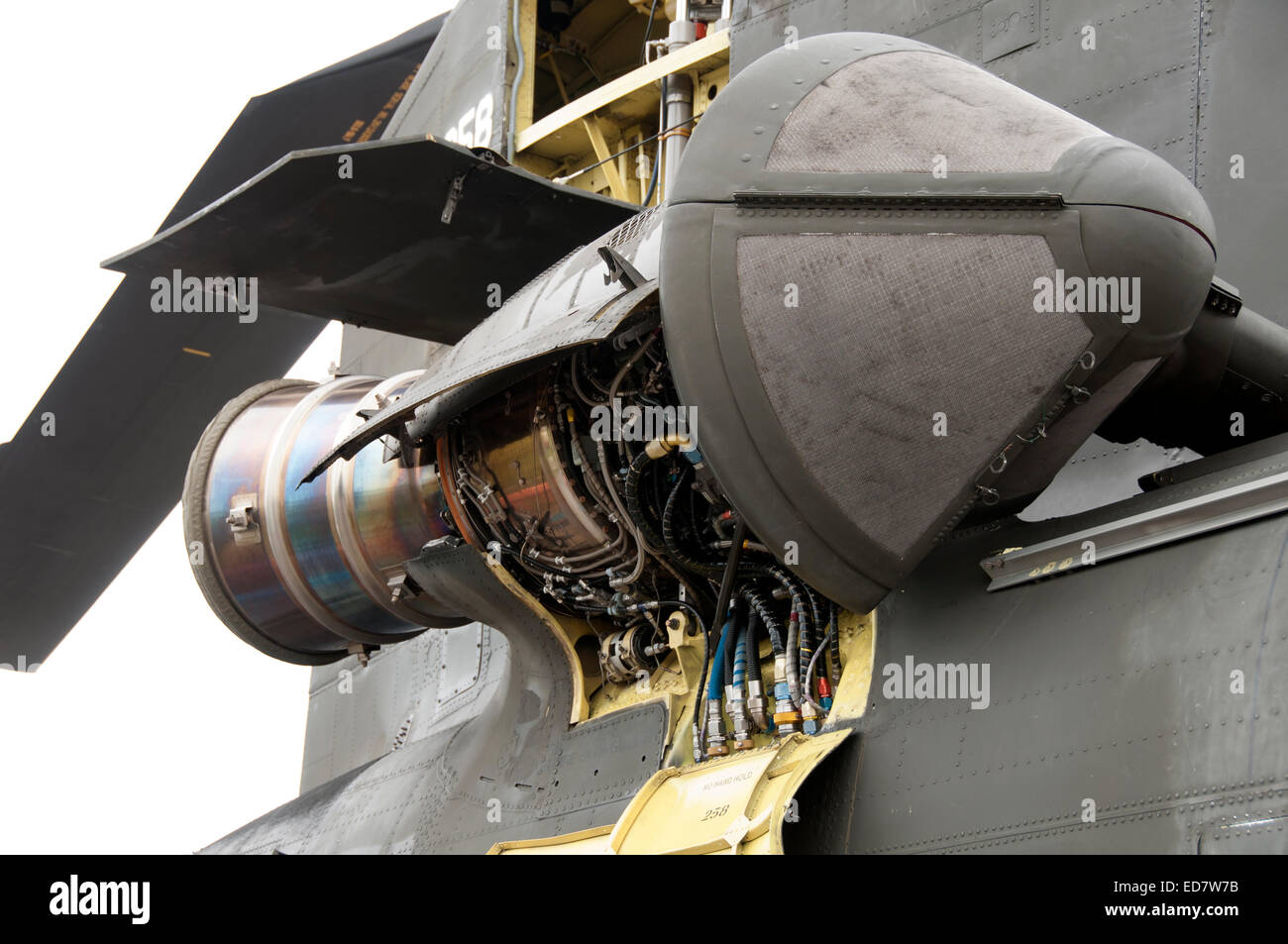Exponierten Jet-Engine auf Chinook-Hubschrauber. Stockfoto