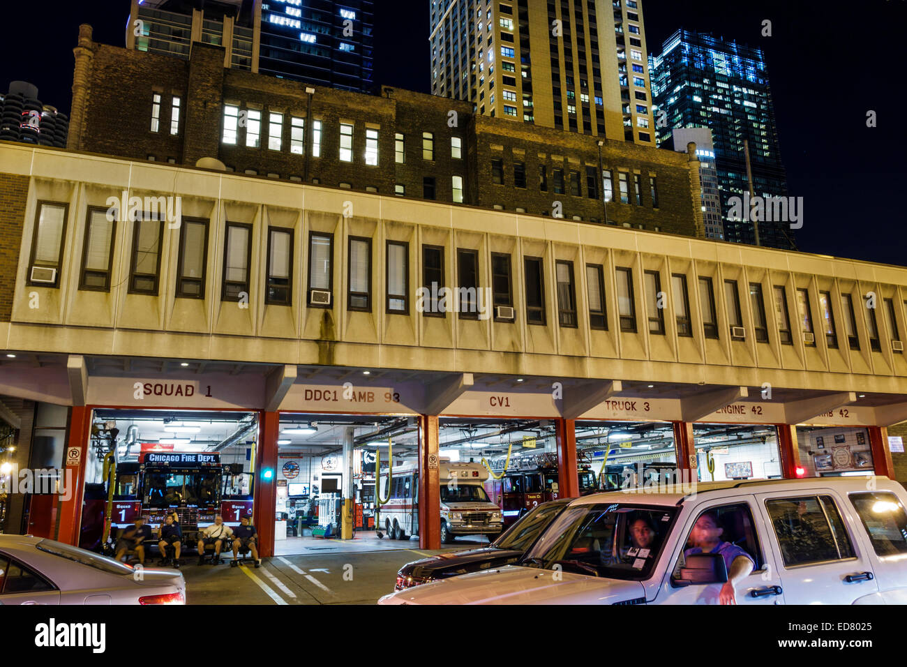 Chicago Illinois, River North, Downtown, West Illinois Street, District 1 Zentrale Chicago Fire Department, IL140906163 Stockfoto