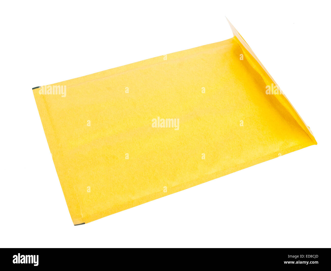 gelbe Bubble Wrap Umschlag Isolat über weiß, Studio gedreht Stockfoto