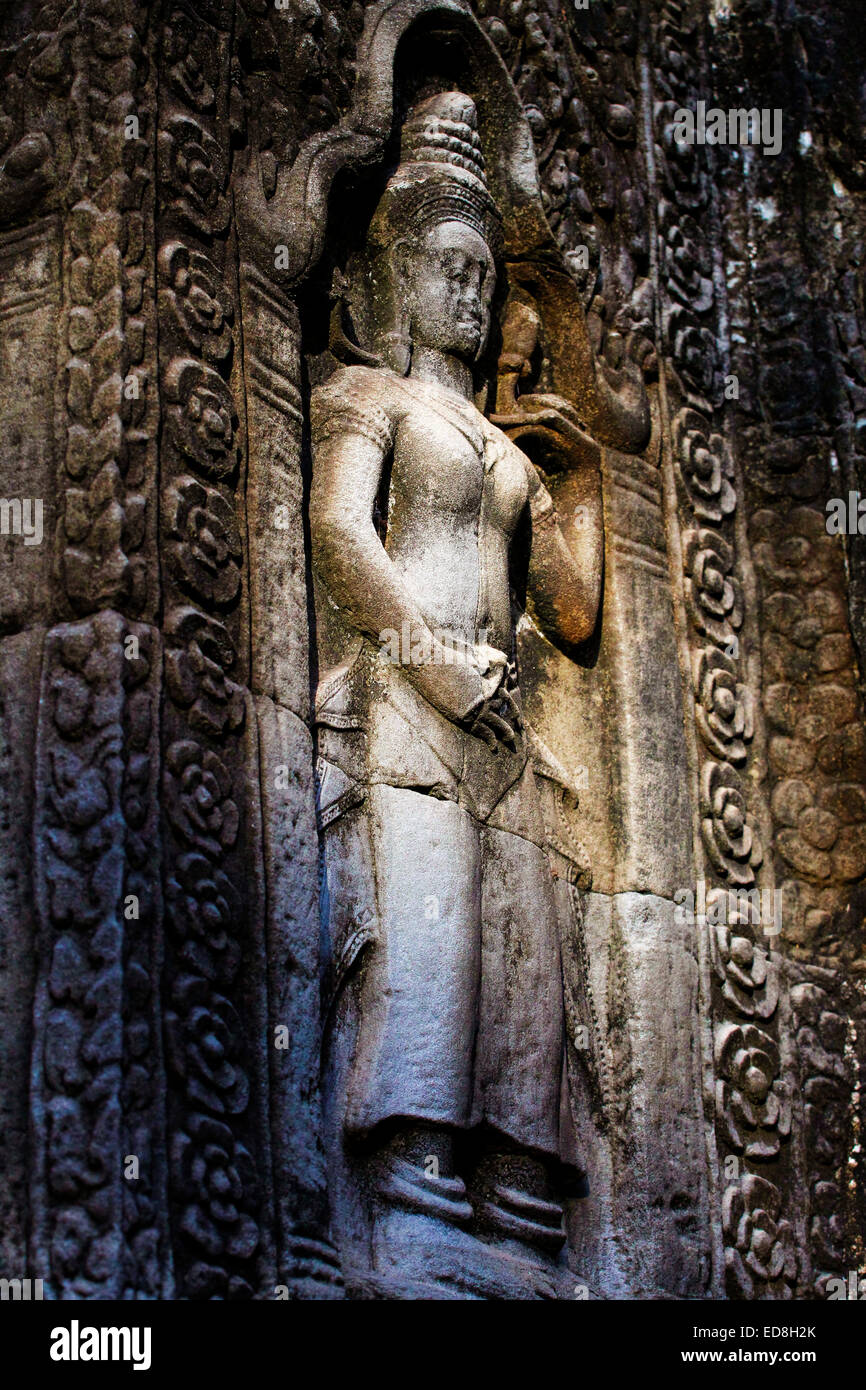 Apsara im Tempel Ta Prohm, Angkor, Kambodscha Stockfoto