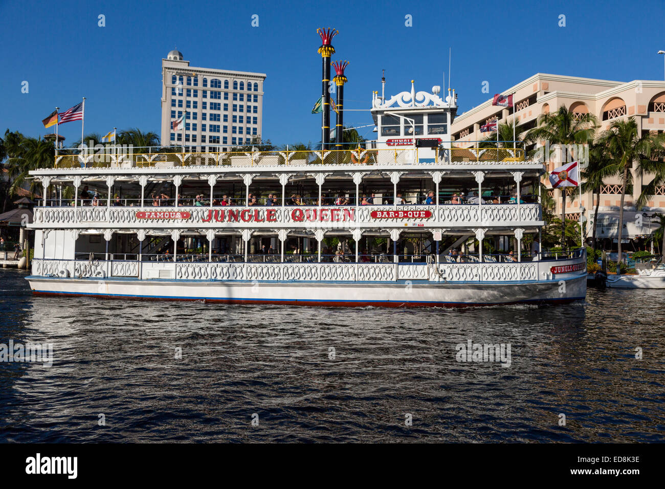 Ft. Lauderdale, Florida.  Dschungel Queen, einem Ausflugsschiff für Touristen am New River und dem Intracoastal Waterway. Stockfoto