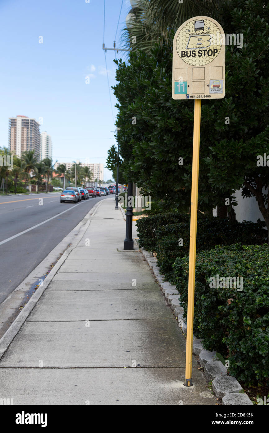 Ft. Lauderdale, Florida.  Öffentlicher Bus Stop-Schild, East Las Olas Boulevard. Stockfoto