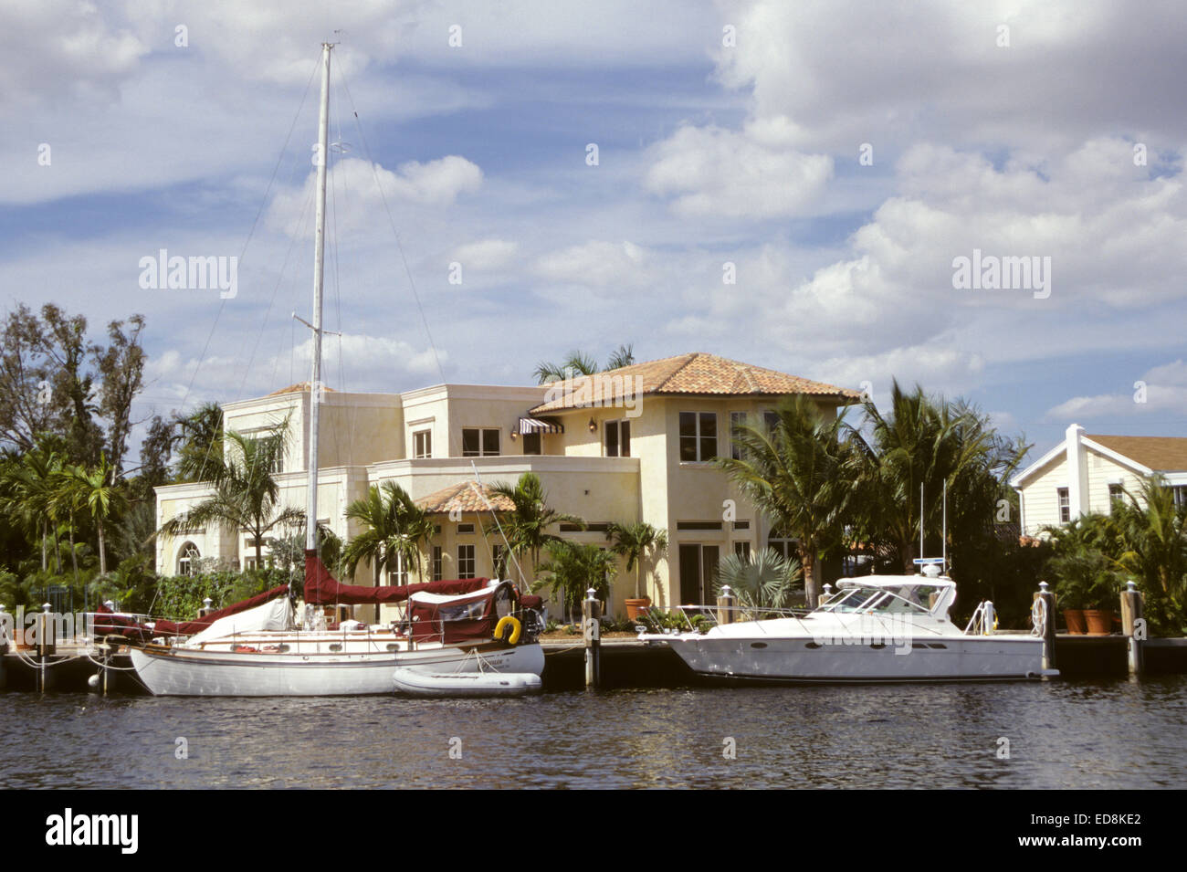 Ft. Lauderdale, Florida.  Haus und Boote, direkt an der East Las Olas Boulevard. Stockfoto