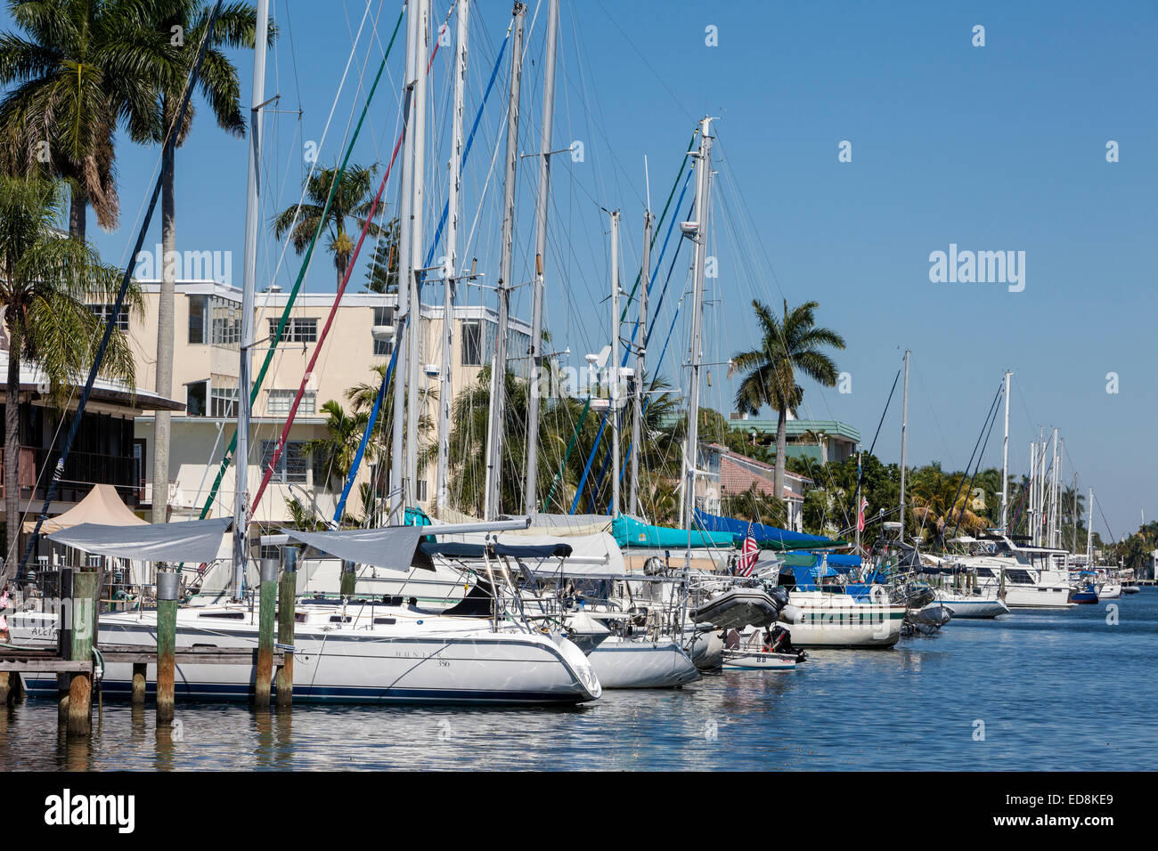 Ft. Lauderdale, Florida.  Marina Zulauf E. Las Olas Boulevard. Stockfoto