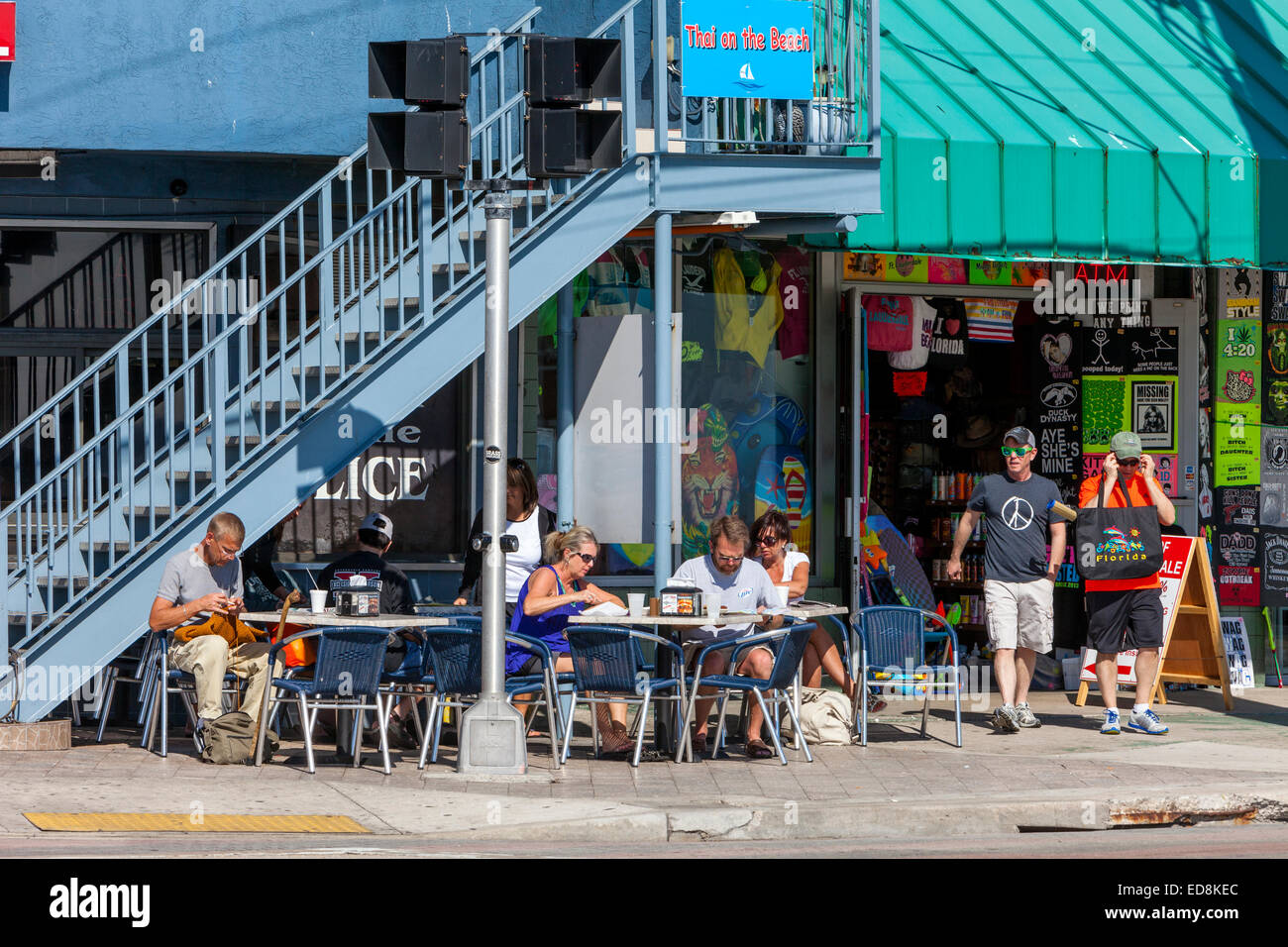 Ft. Lauderdale, Florida.  Bürgersteig-Frühstück und Souvenirs. Stockfoto