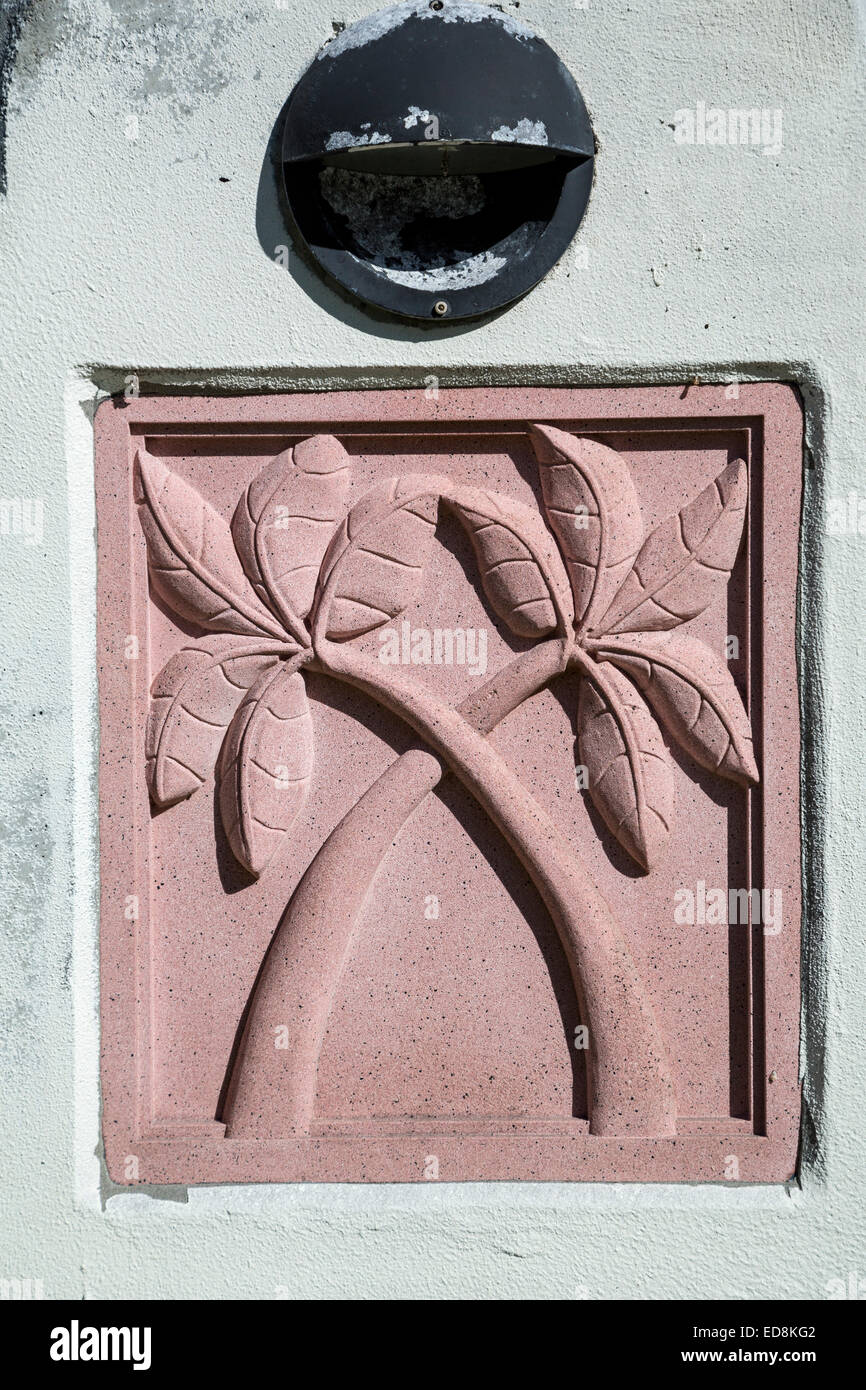 Ft. Lauderdale, Florida.  Gekreuzt Palmen.  Straße Emblem auf East Las Olas Boulevard. Stockfoto