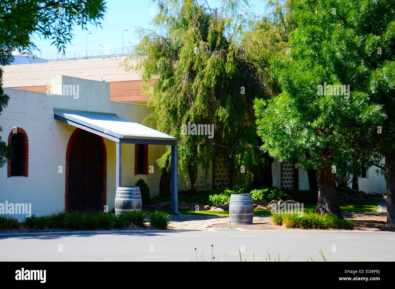 Australische premier-Hersteller und Exporteur, Wolf Blass, Weingut, Kellertür, Wein Verkostung und Besucher-Zentrum im Barossa Valley. Stockfoto