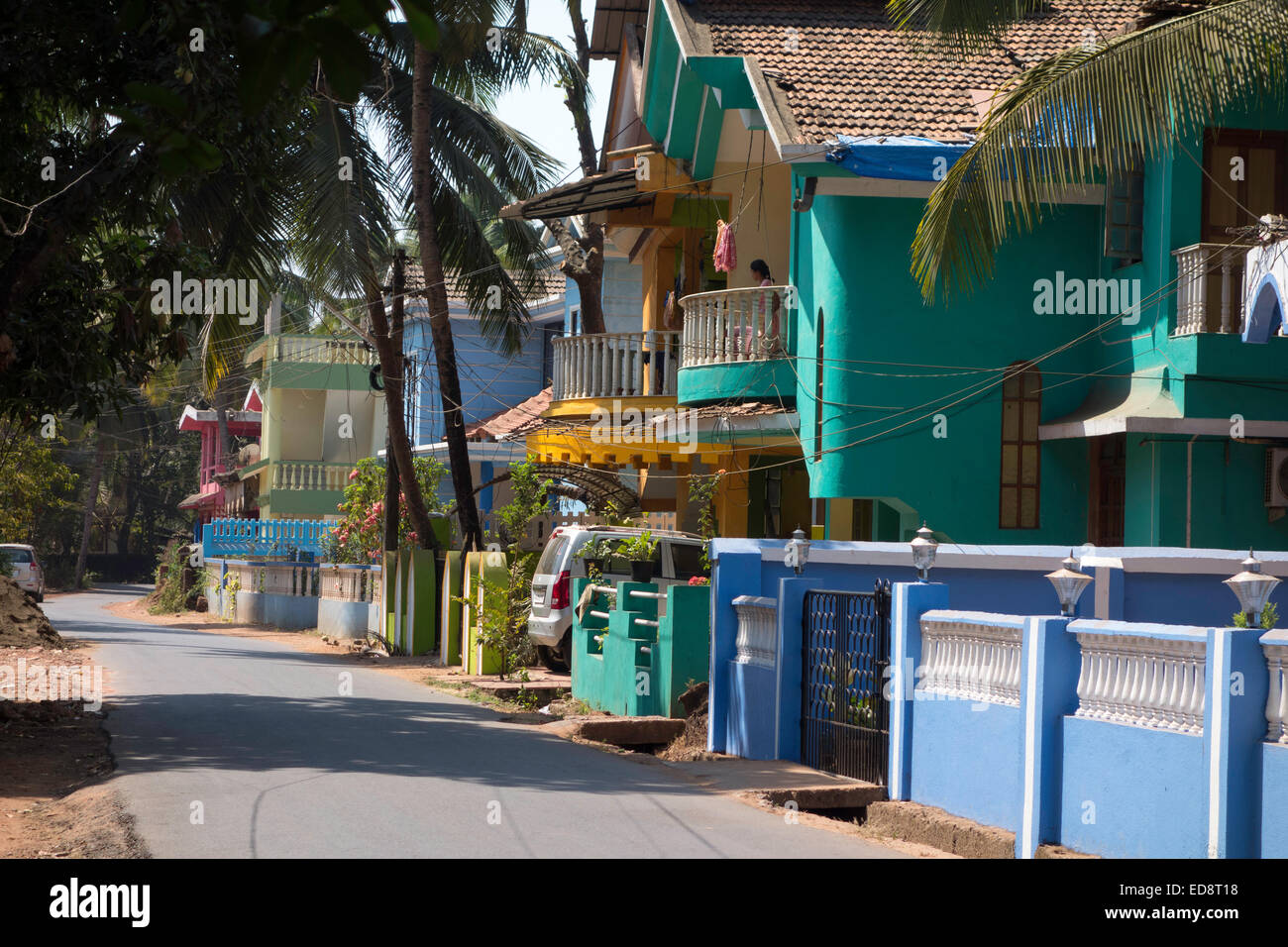 Bunte Häuser in Goa Stockfoto