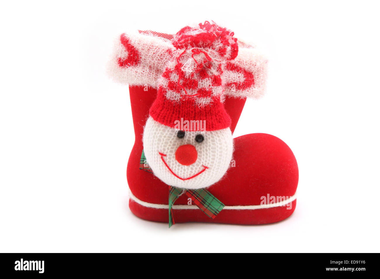 Rot Weihnachten Stiefel auf weißem Hintergrund Stockfoto