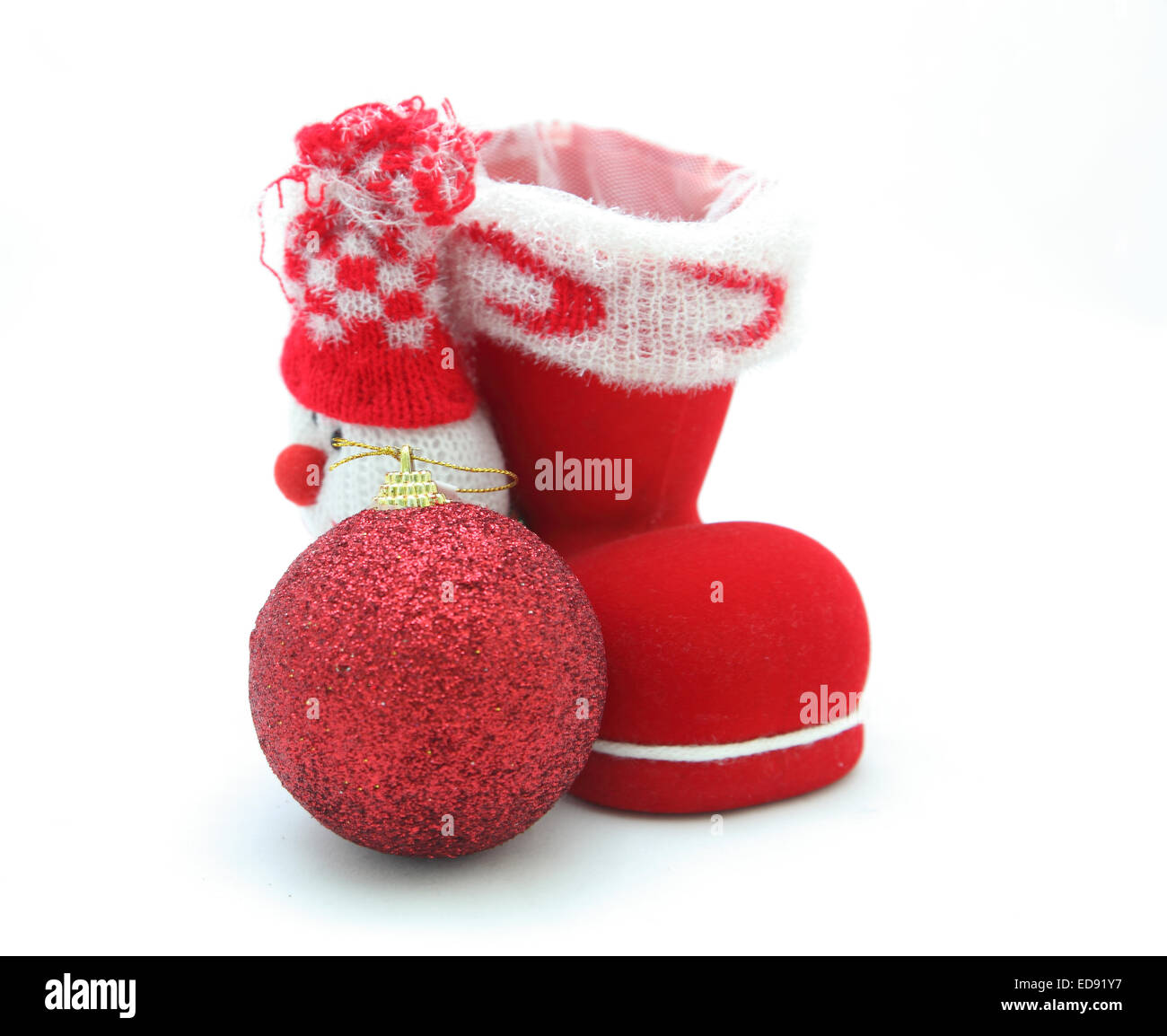 Rot Weihnachten Stiefel auf weißem Hintergrund Stockfoto