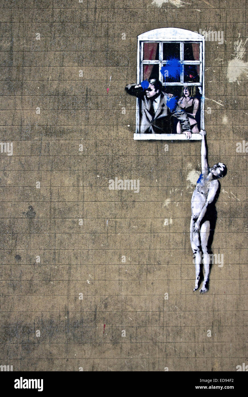 Banksy Graffiti an der Wand in Bristol Stockfoto