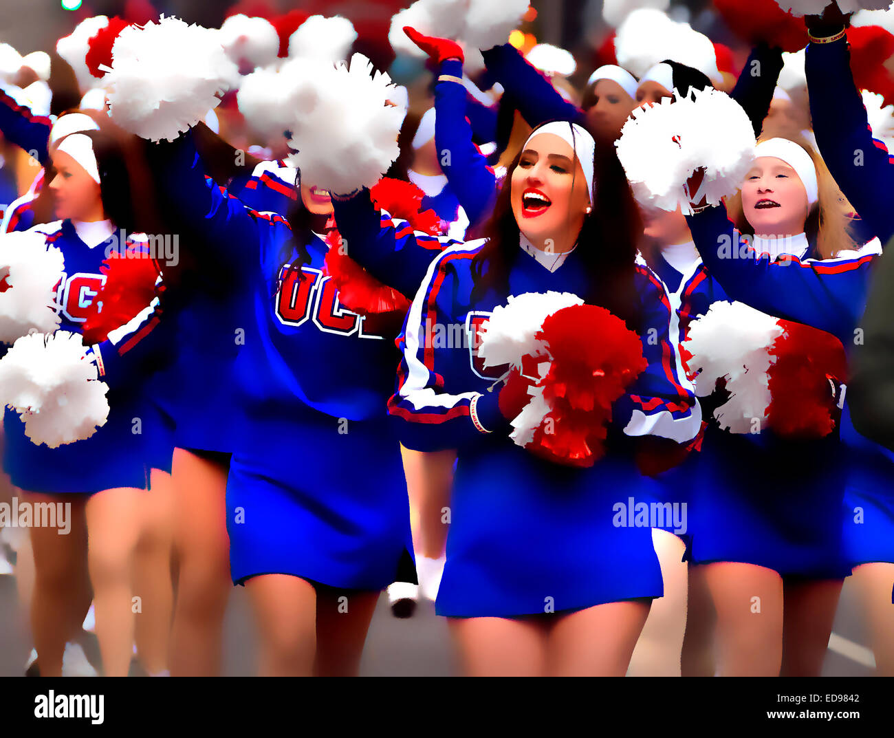 Digital manipuliertes Bild von UCA Cheerleadern, Londoner Neujahrsparade 2015 Stockfoto