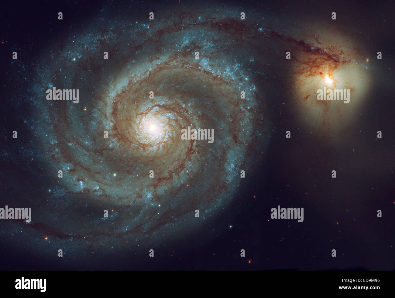 M51 Whirlpool-Galaxie in Canes Venatici. Bildnachweis: Originalbild von der ESA/NASA, Verarbeitung & Färbung Rohdaten von Malcolm Park Stockfoto