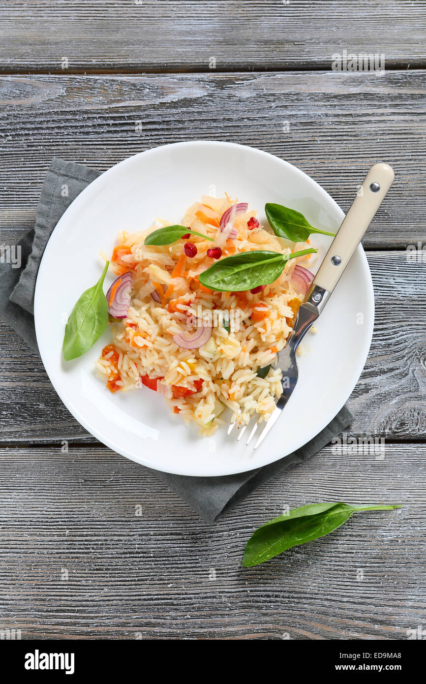 Lecker Reis mit Gemüse, Essen Stockfoto