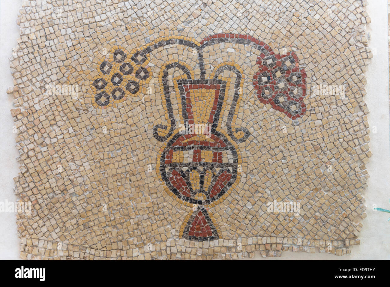 Mosaik aus der Kayanos Kirche in Berg Nebo in Jordanien. Stockfoto