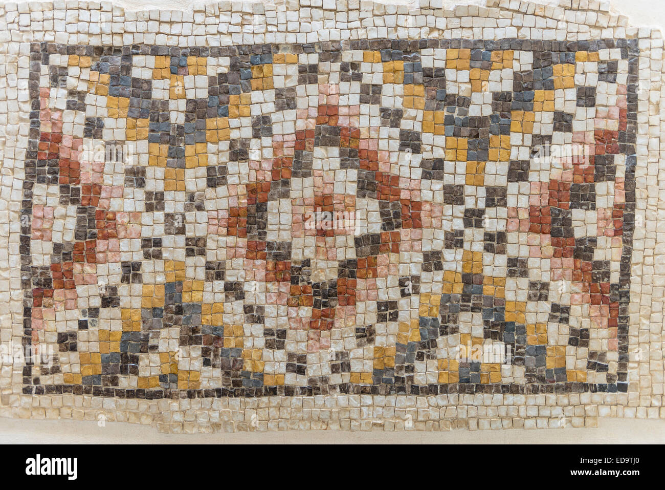 Mosaik aus der Kayanos Kirche in Berg Nebo in Jordanien. Stockfoto