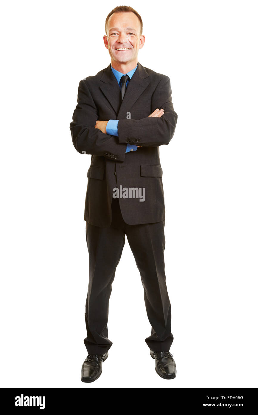 Isolierte Ganzkörper Geschäftsmann lächelnd mit seinem verschränkten Armen Stockfoto