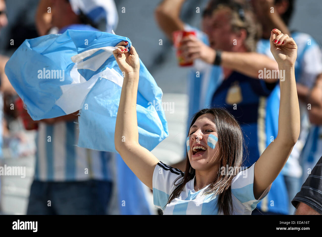 2014 FIFA World Cup - Runde 16 - Argentinien vs. Schweiz Spiel ausgetragen bei Arena Corinthians - Fans wo Argentinien: Sao Paulo, Brasilien bei: 1. Juli 2014 Stockfoto